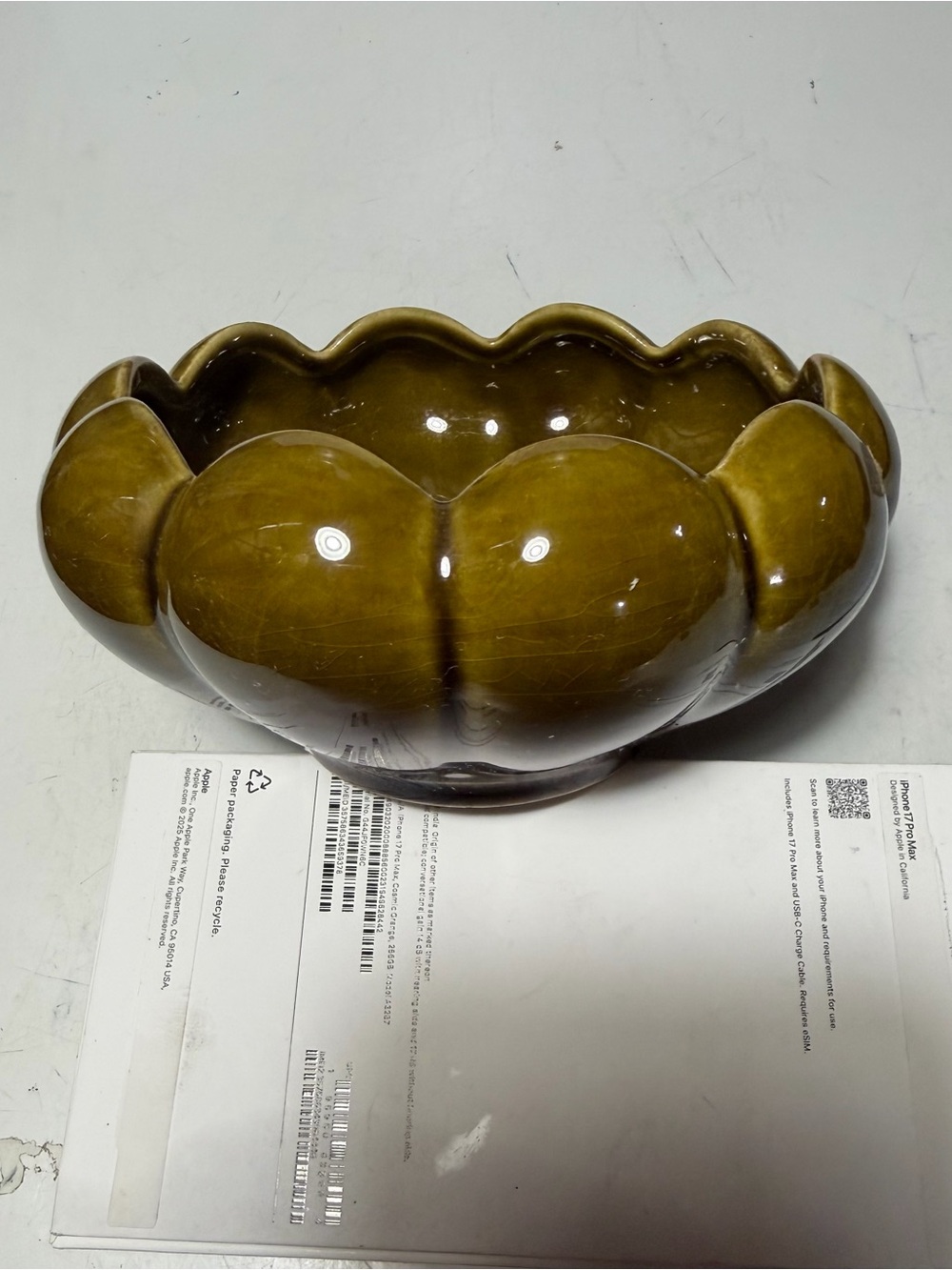 Vintage Ceramic Planter Avocado Green Lotus Scalloped Bowl USA Boho Succulents